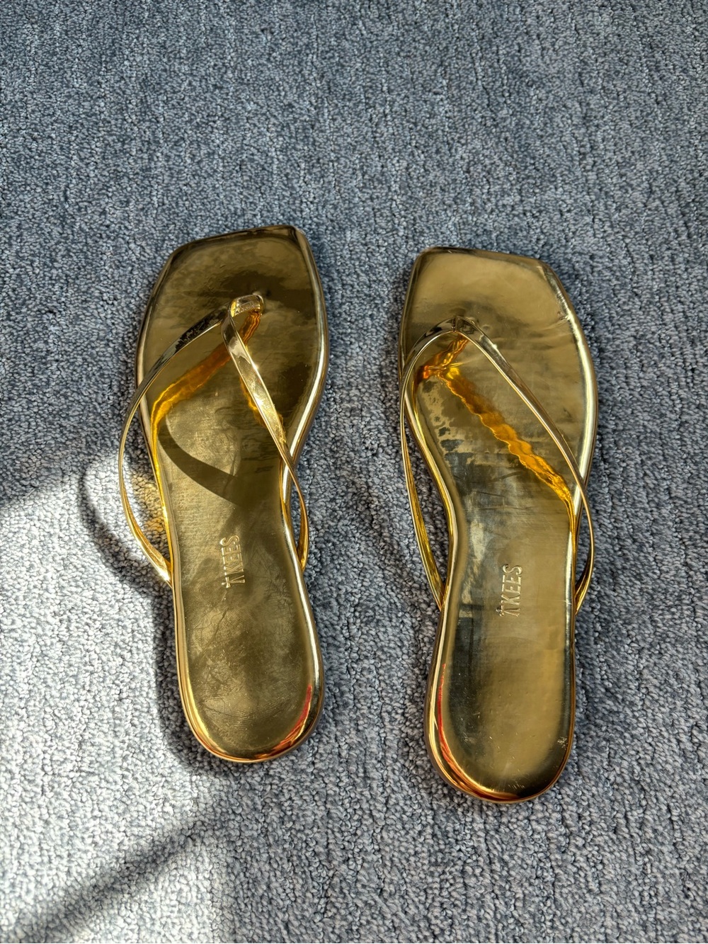 TKEES Gold Metallic Square-Toe Thong Sandals